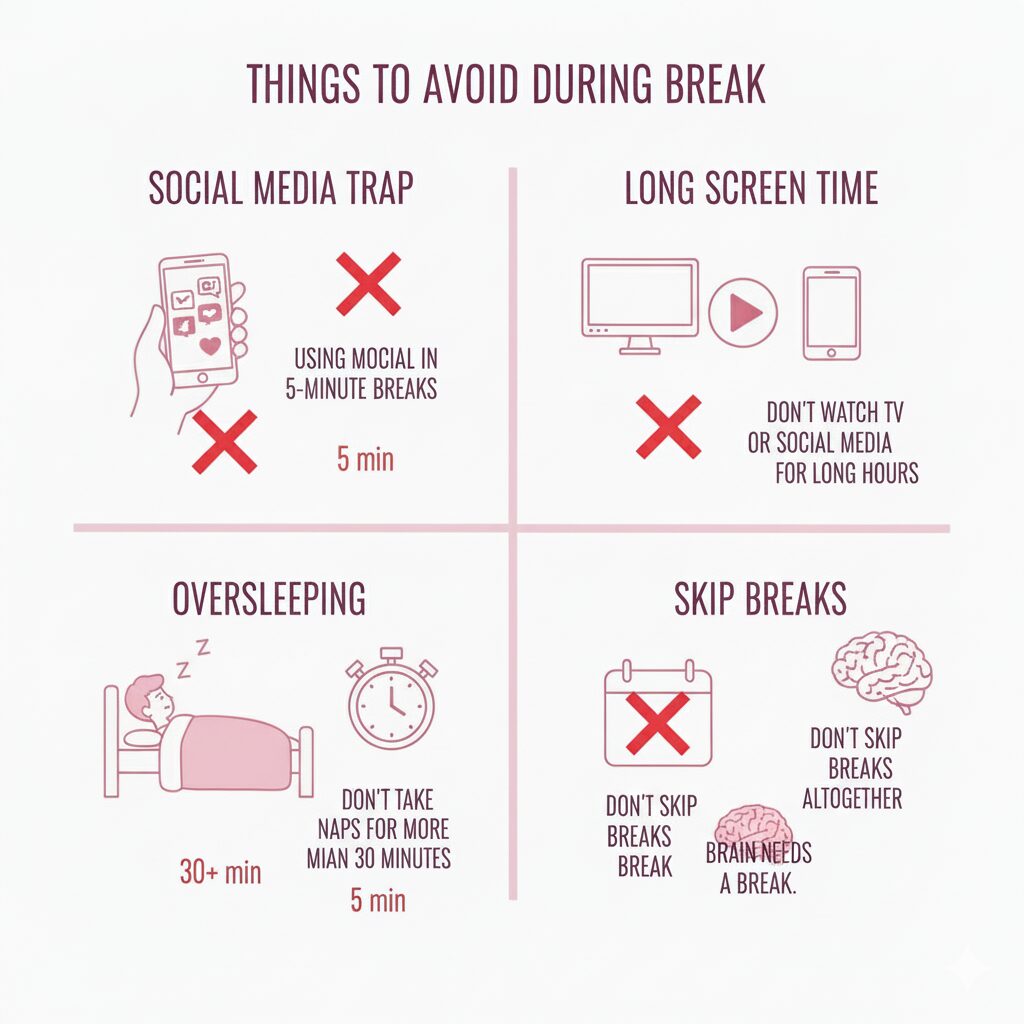 What are the things we have to avoid during break?